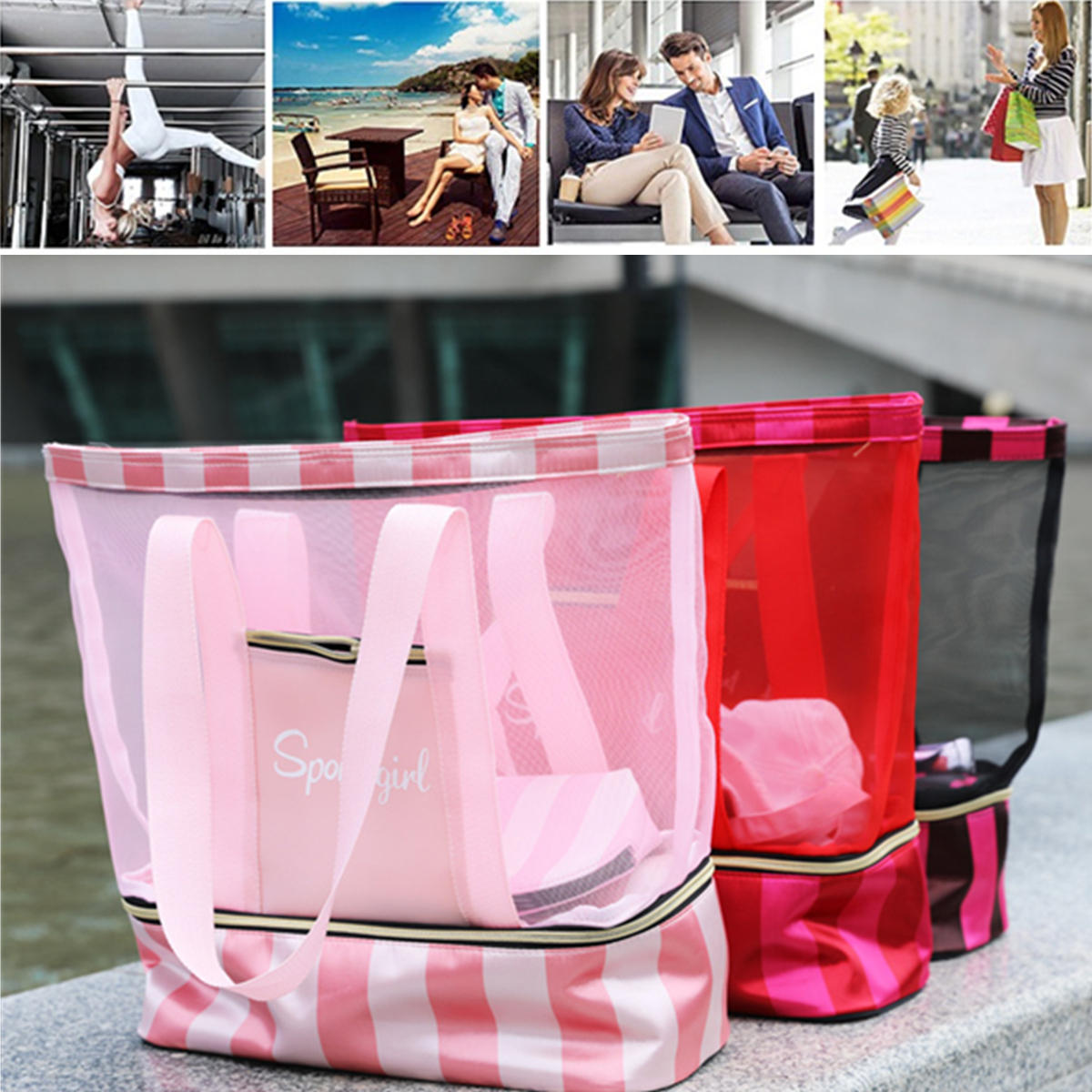 Fashion Women Shoulder Bag Mesh Travel Beach Handbag Tote Summer Carrying