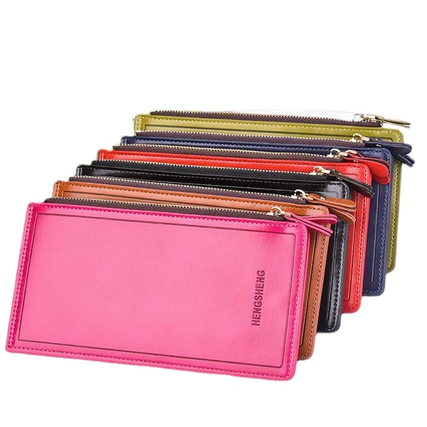 Women Faux Leather Leisure Double Zipper Long Wallet Multi-slots Card Holder Purse