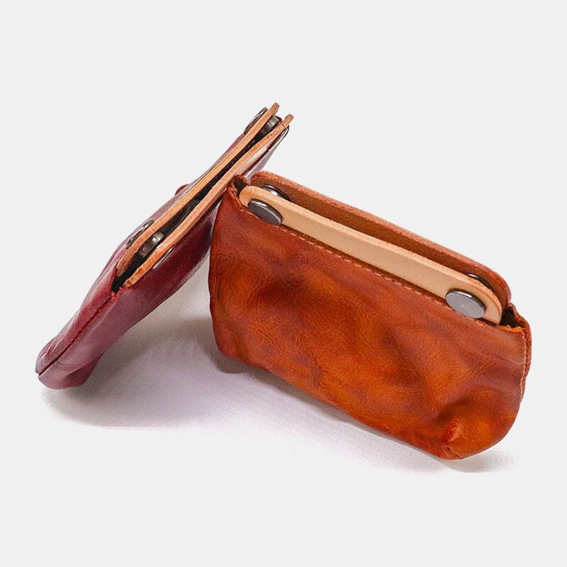 Unisex Vegetable Tanned Leather Wallet  Retro Color Matching Cowhide Coin Purse Card Holder Money Clip