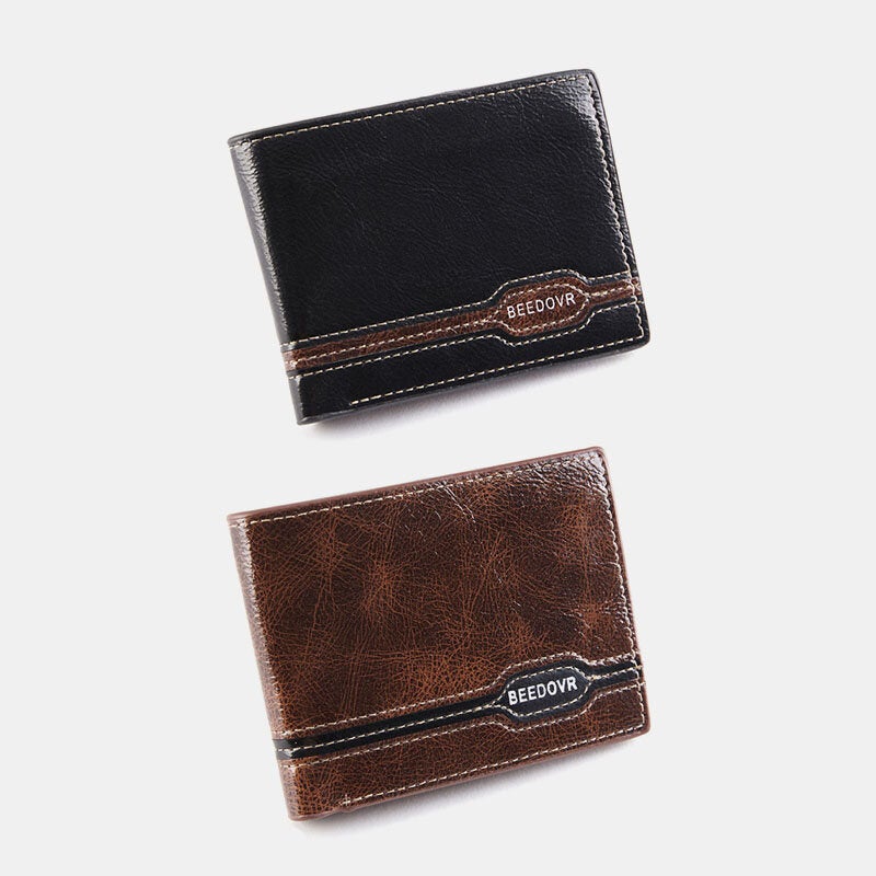 Men Vintage RFID Antimagnetic Faux Fur Patchwork Money Clips Multi-card Slots Wallet