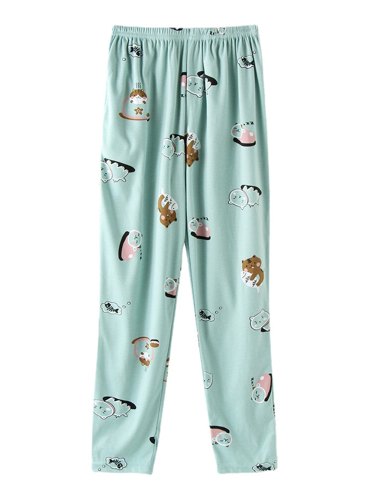 Women Cute Cartoon Animal Print Long Sleeve Pocket Elastic Waist Home Pajama Set