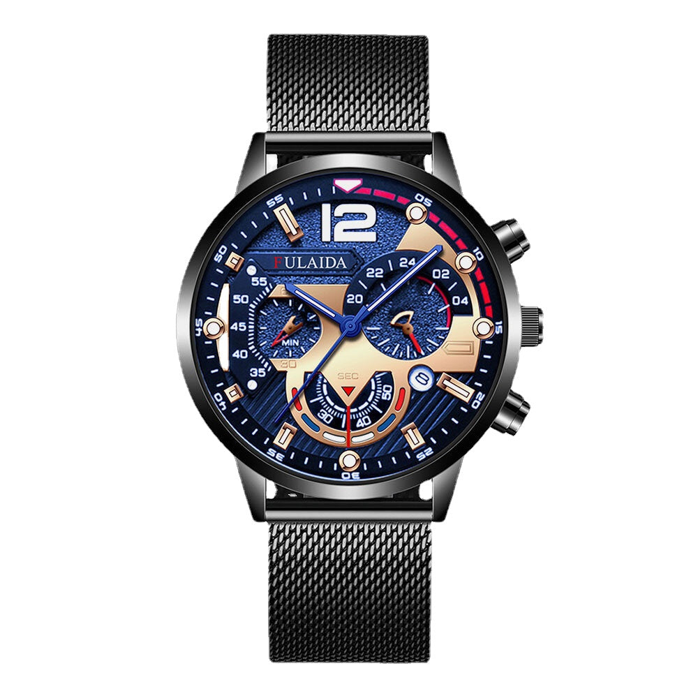 7 Colors Stainless Steel Business Casual Mesh Strap Luminous Hand Calendar Quartz Watch