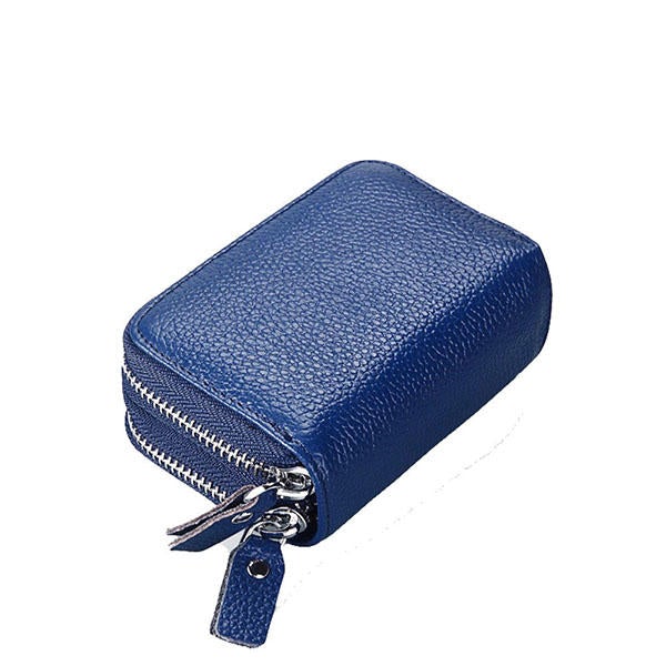 Women Men RFID Antimagnetic Genuine Leather Zipper Card Holder Purse Wallet