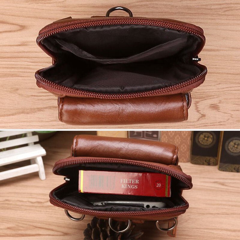 Men Multifunction Genuine Leather Belt Bag Retro 6.5 Inch Phone Wear Resistant Waterproof Waist