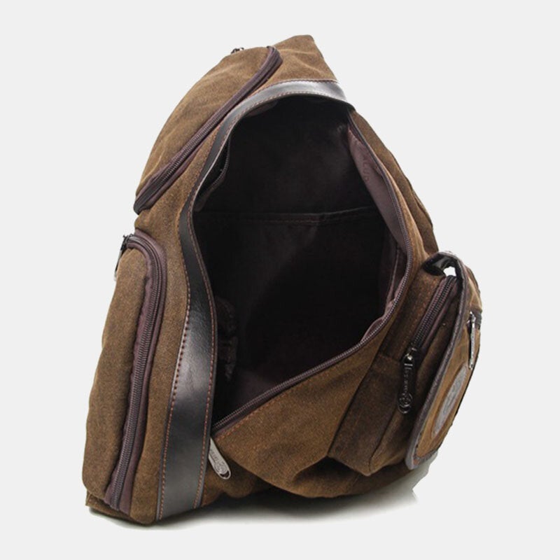 Men Retro Washed Canvas Multi-pocket Waterproof Chest Bag Outdoor Sport Large Capacity Wear-resistant Crossbody Shoulder