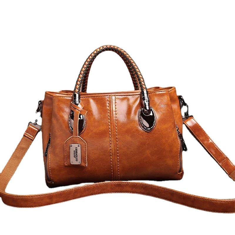 Women Vintage Handbag Oil Wax Leather Three-layer Crosssbody Bag