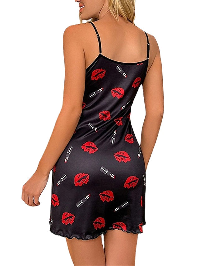 Women's Sheath Dress Slip Dress Mini Dress Sexy Dressy Print Heart Strap Party Home Black Wine