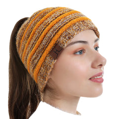 Unisex Wool Stripe Pattern Keep Warm Empty Top Ear Protection Knitted Hat