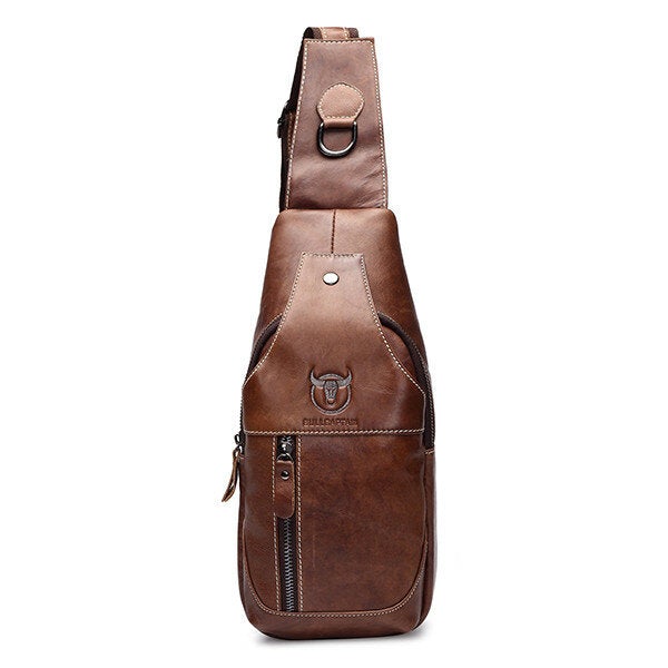 Men Genuine Leather Wear Resisting Textured Business Casual Brown Black Chest Bag Shoulder Crossbody