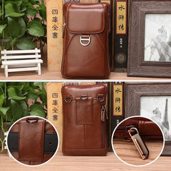 Men's Retro Leather Belt Bag, 6.5" Phone Holder, Wear-Resistant & Waterproof Waist Pack