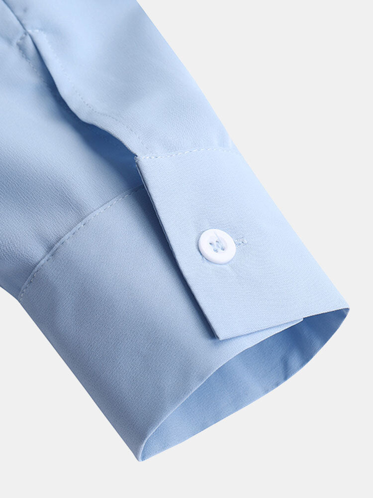 Pure Color Turn-down Collar Long Sleeve Button Irregular Hem Shirt Dress