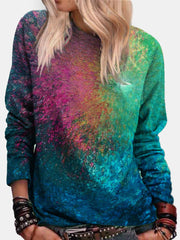 Women Colorful Tie-Dye Print O-Neck Casual Long Sleeve Pullover Sweatshirt