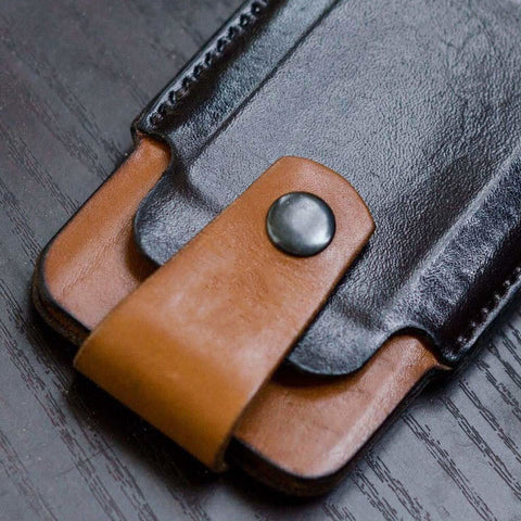 Men Retro Genuine Leather Color Matching 5.8 Inch Phone Bag Belt Bag Waist