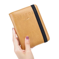 Unisex Genuine Leather RFID Multifunction Multi-card Slot Passport Bag Wallet With Elastic Strap