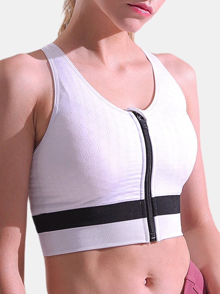 Zip Front Sports Bra Wireless Shockproof Full Coverage For Yoga Gym