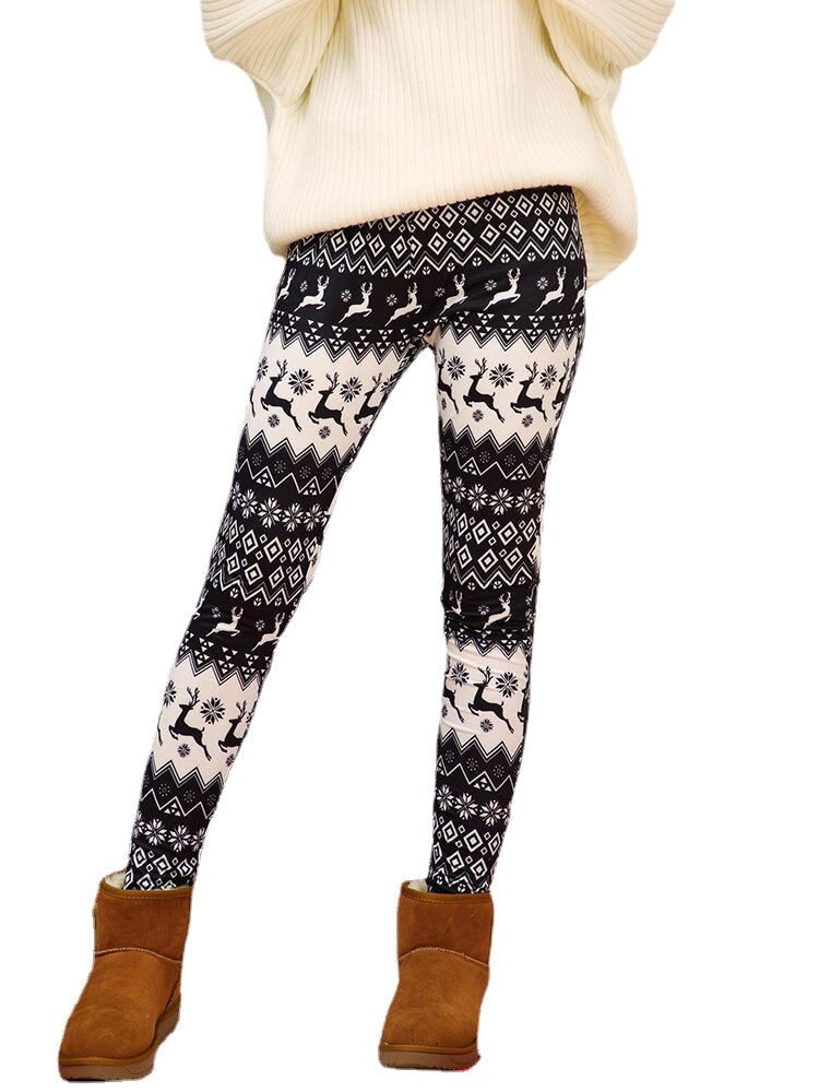 Women Christmas Style Print Elastic Waist Slim Home Ethic Style Sleep Bottoms