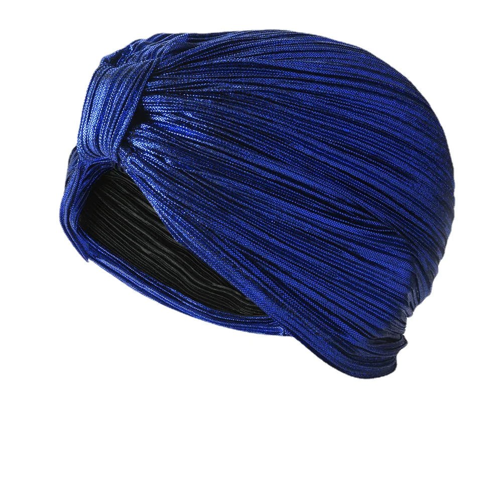 Women Pleated Beanie Hat Solid Color Simple Turban Cap