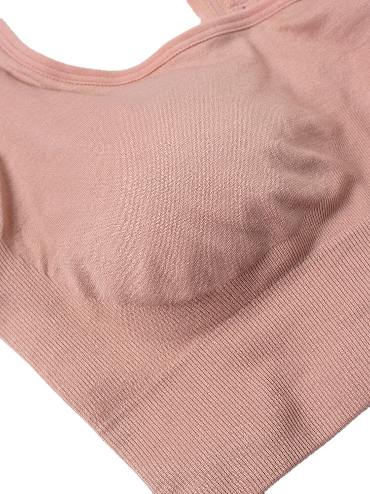 Women Solid Color Seamless Wireless Back Closure Yoga Sport Bra