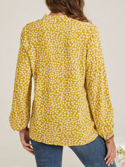 Floral Print Stand Collar Button Long Sleeve Casual Floral Print Loose Blouse