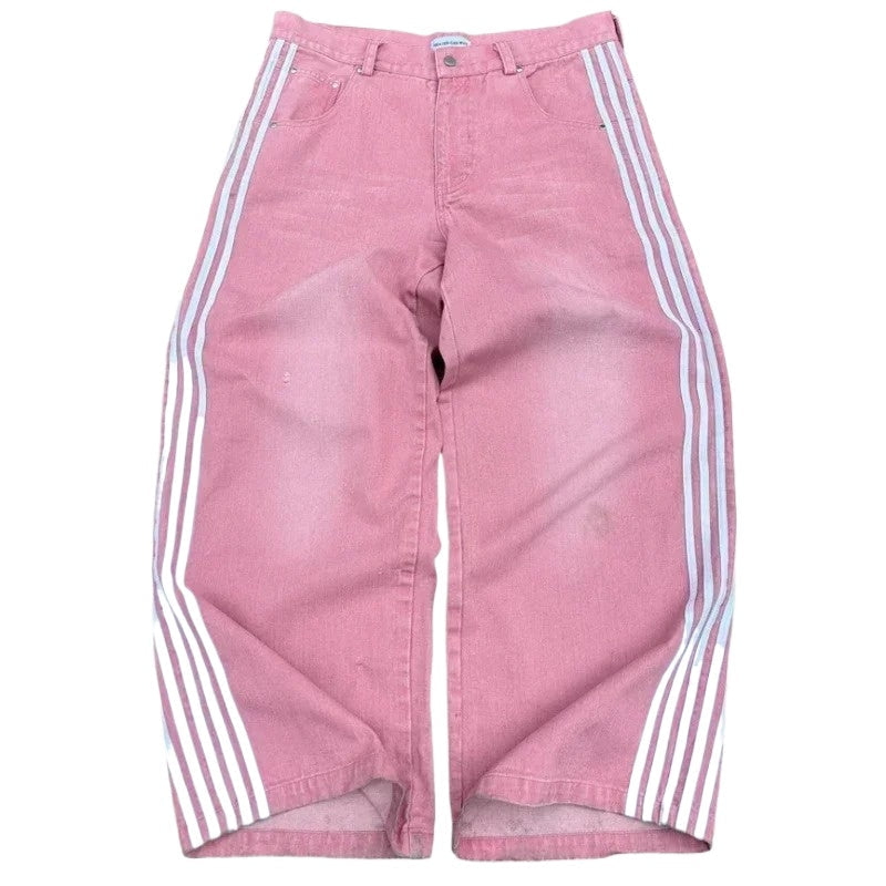 Vintage Baggy Jeans – Harajuku Striped Embroidered Wide-Leg Streetwear for Men & Women