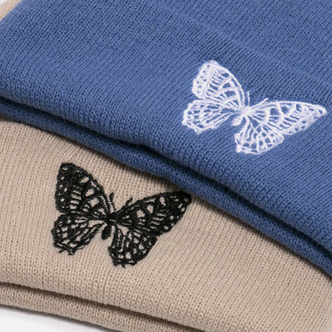 Unisex Wool Warm Elastic Casual Cartoon Butterfly Embroidery Pattern Knitted Hat Brimless Beanie