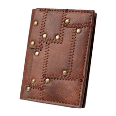 Women Short Bifold Wallet Splicing Rivet Design Vintage Business Card Holder