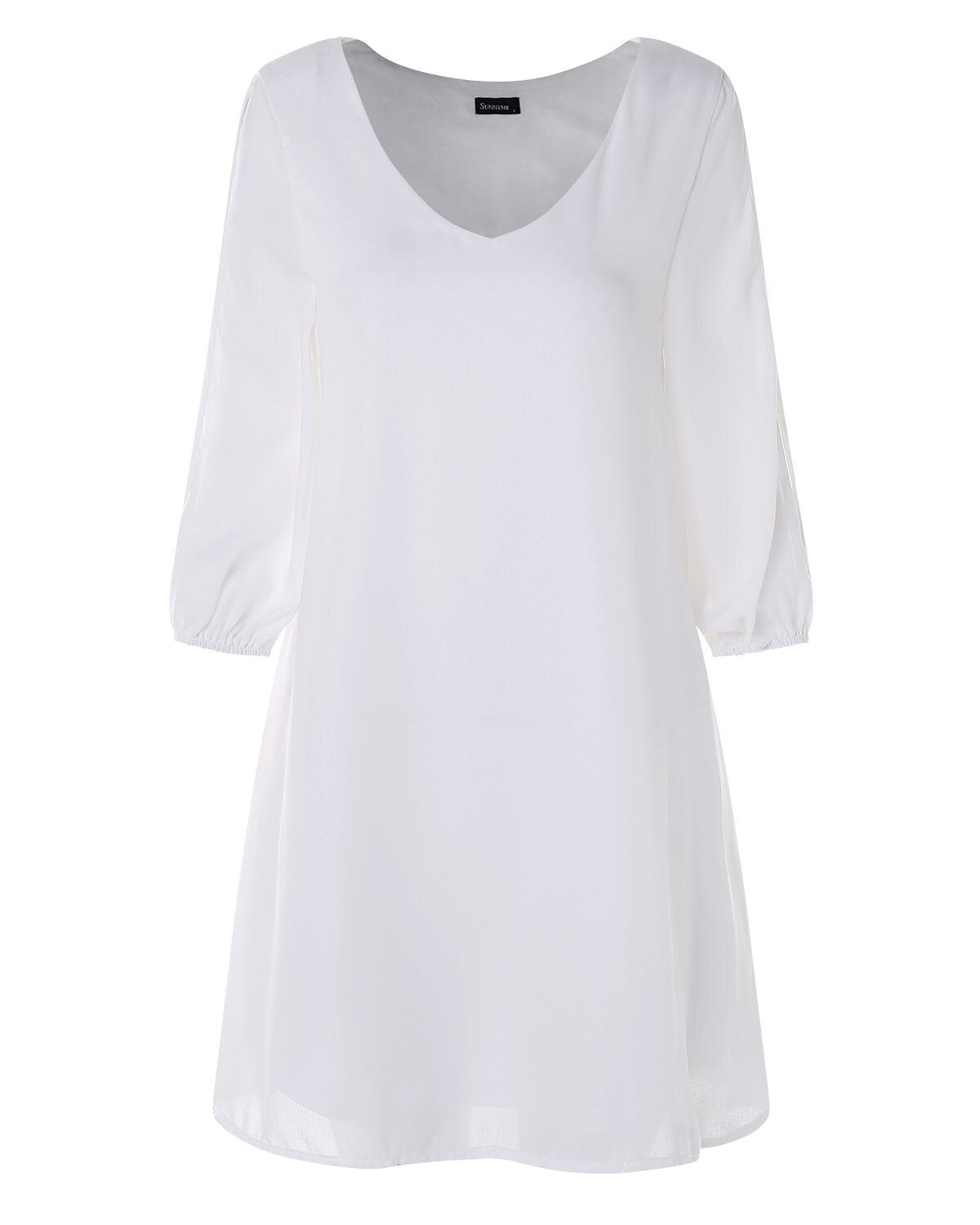 Women Summer Solid Casual 3/4 Sleeve Shirt Mini Dress