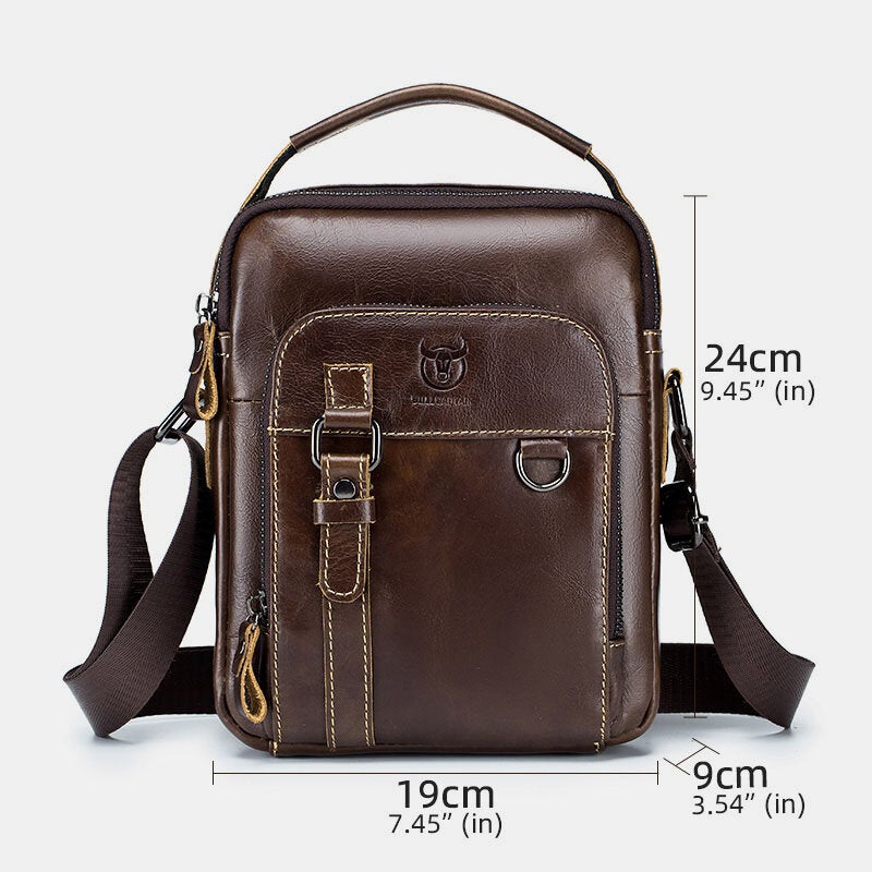 Men Genuine Leather Multi-pocket Crossbody Bag Vintage Keychain Design Shoulder