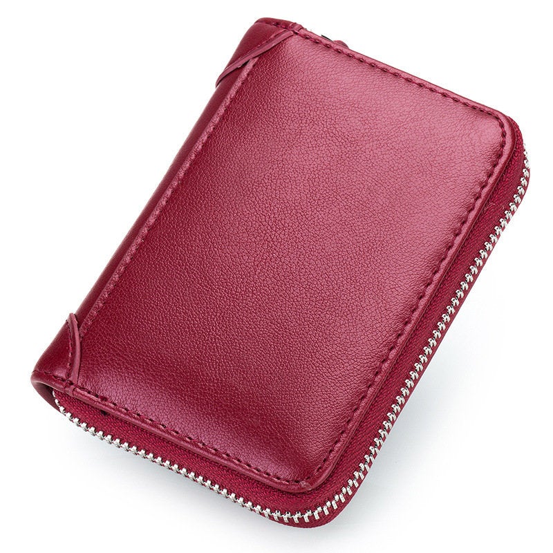 Large Capacity RFID Genuine Leather Men Women Casual Zipper Creddit Card Holder