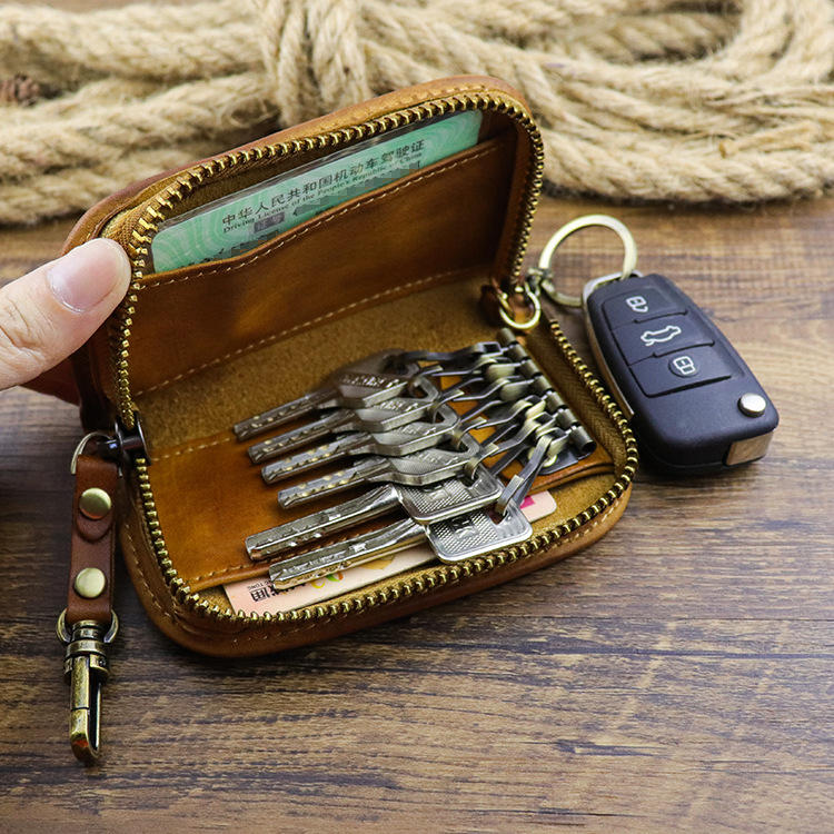 Men Genuine Leather Vintage Key Bag Wallet  Money Clip