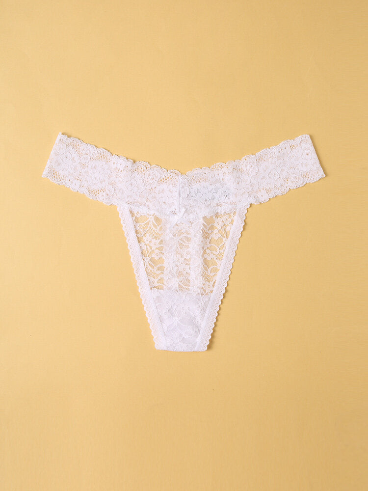 Plus Size Women Lace Solid Color Thong Low Rise Underwear
