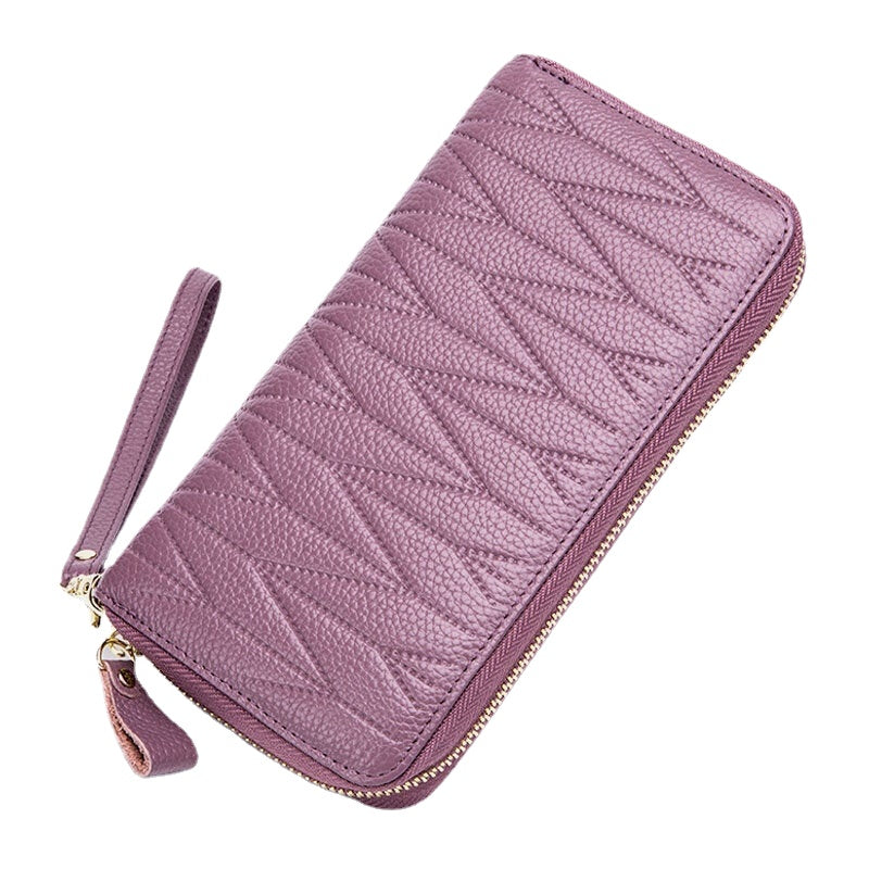 Women Genuine Leather RFID Organ Design Multi-card Slot Clutch Purse Long Wallet