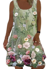 Women's Sleeveless Floral Print Crew Neck Vacation Chic Dress