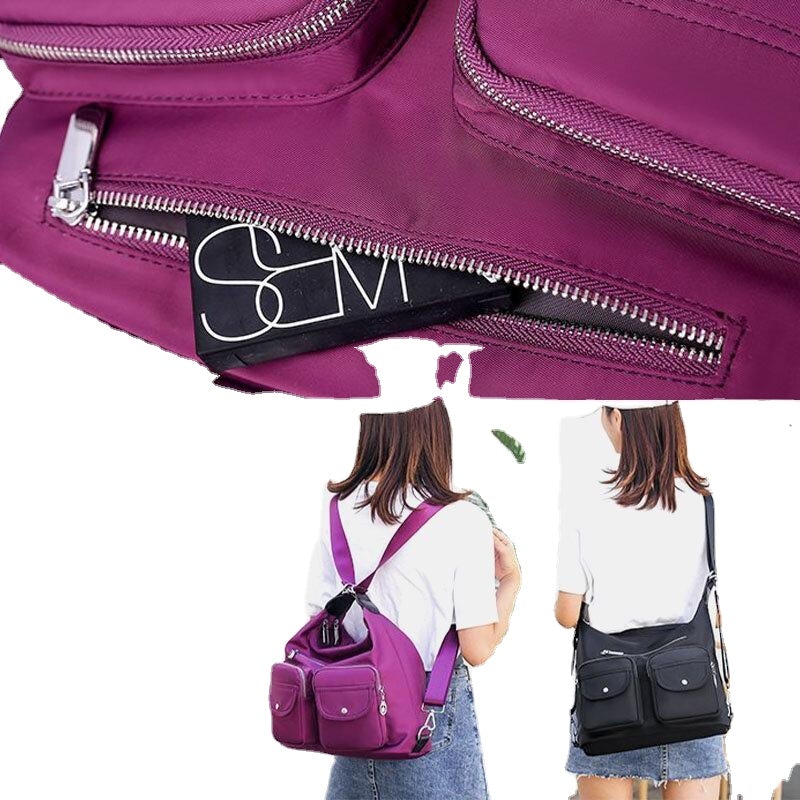 Women Waterproof Multi-Carry Multi-pocket Solid Crossbody Bag Backpack