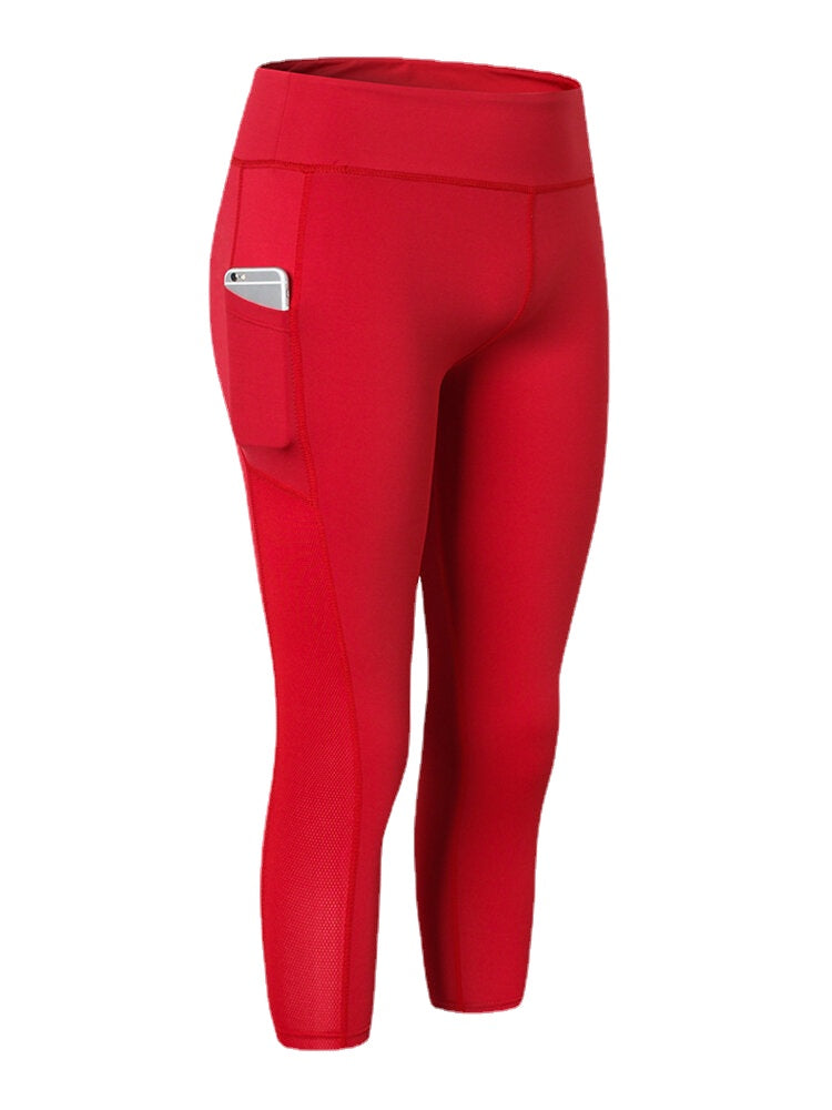 Soprt Women Solid Color Quick Dry Pocket High Waist Elasticity Yoga Pants