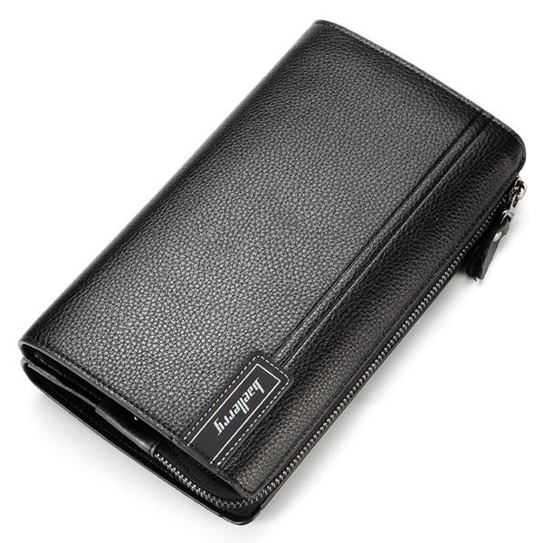 PU Business Casual Zipper Clutch Bag 4 Cash Pockets Wallet For Men