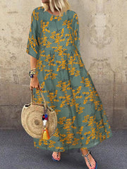 Women 3/4 Sleeve O-neck Floral Maxi Dress