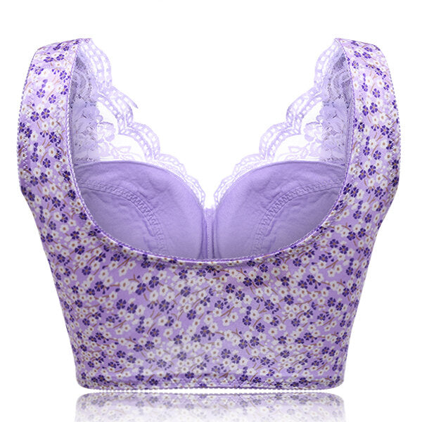 Large Size Cup Full Coverage Wireless Floral Lace Sleeping Leisure Vest Bra