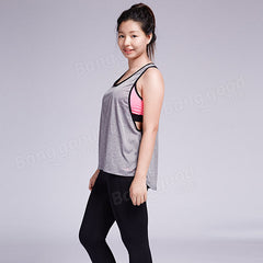 Women Sport Two Pieces Sleeveless Vest Wirelss Shockproof Bra Quick Dry High Elastic Fitness Vest