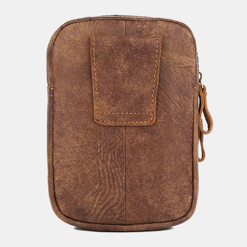 Men Matte Cowhide Waist Bag Multifunctional Large Capacity Vintage 6.3 Inch Phone