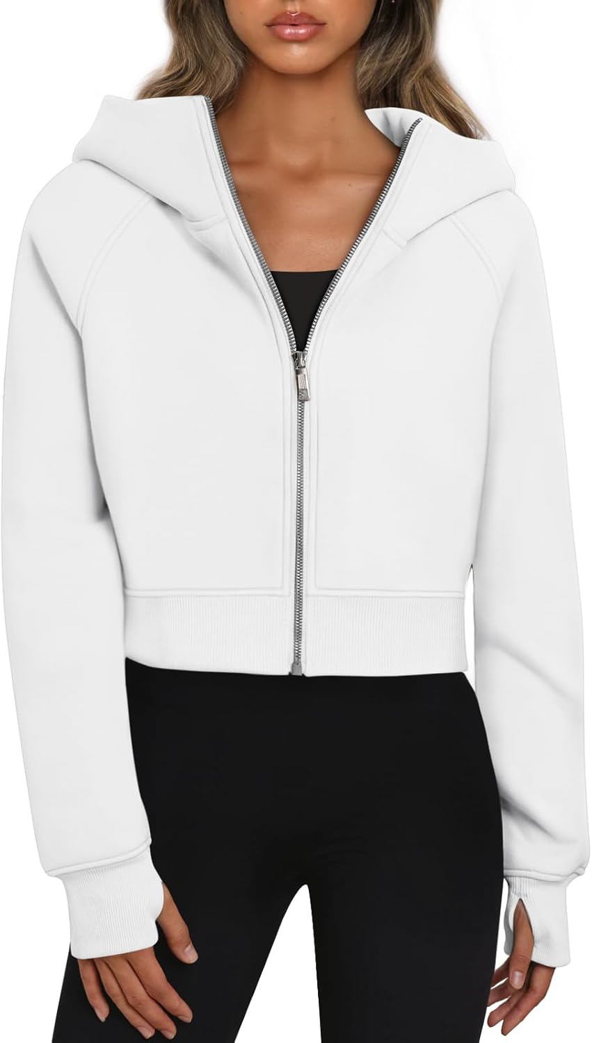 Women’s Full Zip Fleece Hoodie – Cozy Winter Jacket with Drop Shoulder Collar, Soft & Breathable Sweatshirt for Fall & Winter