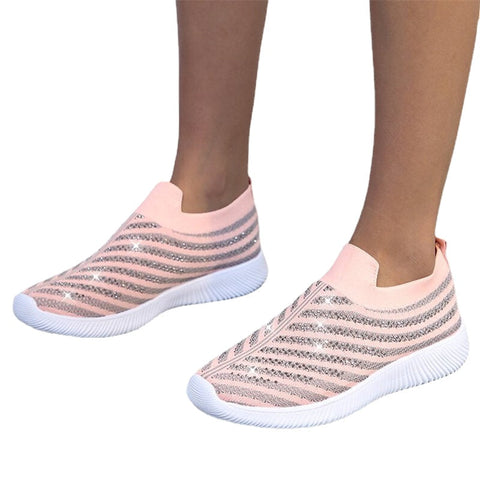 Women Loafers Crystal Bright Sneakers Sock Shoes Anti-slip Mesh Breathable Running Shoes Outdoor Hiking