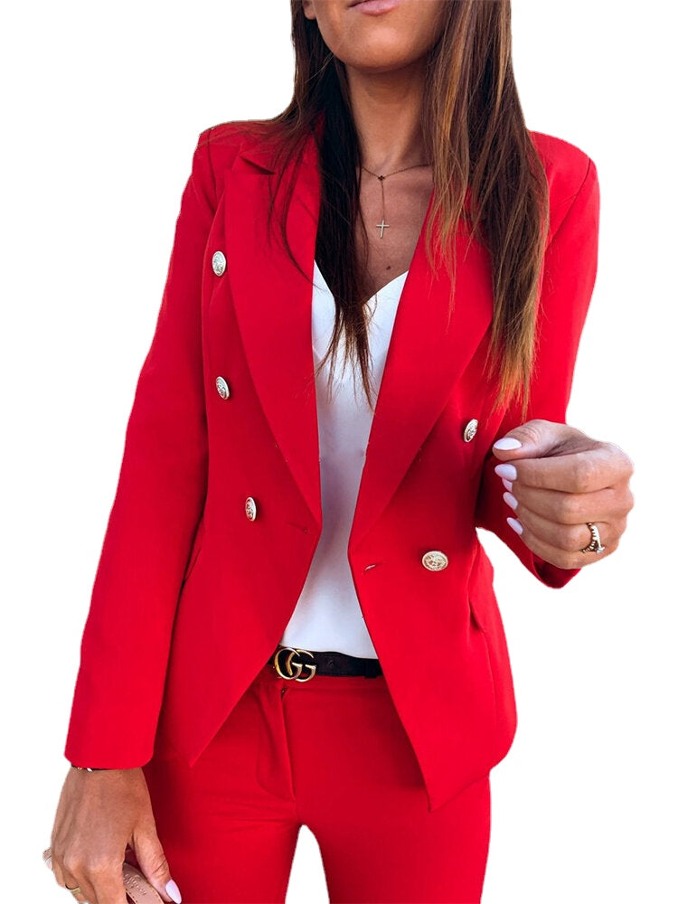 Women Solid Color Lapel Double Breasted Elegant OL Blazers