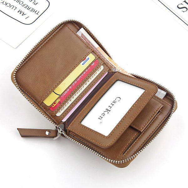 Men Faux Leather Tri-fold Retro Zipper Multi-card Slots Wallet