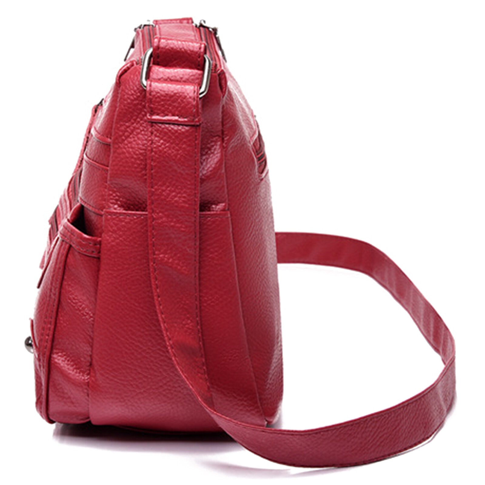 Women Artificial Leather Vintage Soft Lychee Pattern Crossbody Bag Large Capacity Multi-pocketed Shoulder Messenger Bag