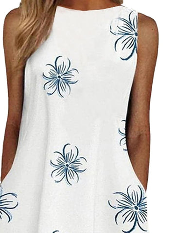 Women's Casual Dress Tank Dress Print Dress Floral Pocket Print Crew Neck Midi Dress Active Fashion Outdoor Daily Sleeveless Loose Fit Blue Spring Summer