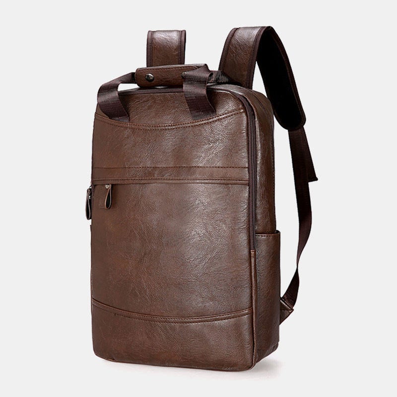 Men Large Capacity Faux Leather Backpack For Outdoor Travel