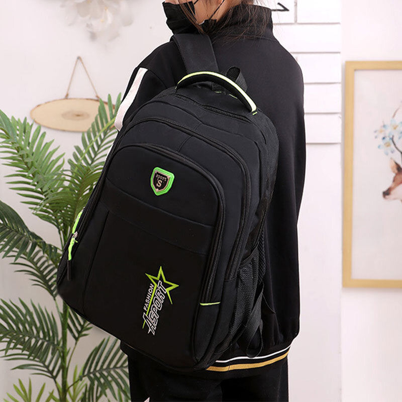 Unisex Nylon Multi-Layers Large Capacity Solid Color School Bag Travel Backpack