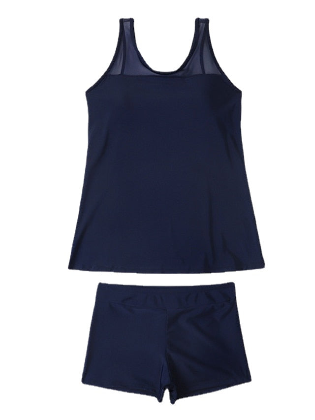 Women's Swimwear Tankini 2 Piece Normal Swimsuit Open Back Printing Floral Pure Color Black Blue Royal Blue Navy Blue Vest Scoop Neck Bathing Suits Sports Vacation Fashion / Modern / New