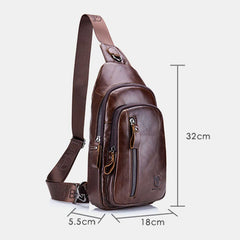 Men Multi-pocket Cowhide Chest Bag Casual Sports Multifunctional Large Capacity Crossbody Shoulder